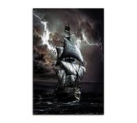 HOPNRU Poster della barca a vela nera della nave pirata del mare tempestoso Quadro su tela con stampa di immagini artistiche da parete Poster di decorazioni per la casa (80x120cm-Senza Cornice)