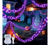 Hopolon - Stringa di luci per Halloween, 4 m, 175 LED, decorazioni per Halloween, per esterni/interni, in plastica, luce viola, batteria USB con impermeabile, 8 modalità e timer per casa, giardino