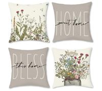 Hopomoon Copricuscini 40x40 Set di 4 decorativi cuscini per divano floreali e botanici Cuscini primavera-estate per divano camera da letto Cuscino da esterno Grigio