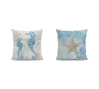Hopomoon Set di 2 federe per cuscini a tema oceano, 45 x 45 cm, per decorazione della casa costiera, divano da esterno, letto, motivo: cavalluccio marino, stella marina e tartaruga