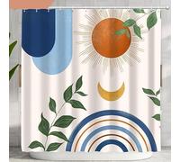 Hopomoon Set di tende da doccia astratte moderne - Linee geometriche e design ad arco per bagno - Tessuto poliestere impermeabile - 200 x 180 cm