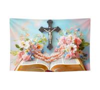 Hopomoon Striscione per feste extra large in tessuto, figurine religiose 1 battesimo leggero decorazione per la casa, 119,4 x 177,8 cm, lavabile, da appendere