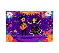 Hopomoon Striscione per feste extra large in tessuto, motivo danza dei morti, 39 giorni dei morti, leggero, decorazione per la casa, 119,4 x 177,8 cm, lavabile, da appendere