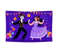 Hopomoon Striscione per feste extra large in tessuto, motivo danza dei morti, 42 giorni dei morti, leggero, decorazione per la casa, 119,4 x 177,8 cm, lavabile, da appendere