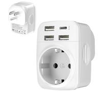Hoppac 5 in 1 Adattatore Presa Americana, Adattatore USA con 3 USB A e 1 USB C per spina Canada, Messico, Antigua e Barbuda, Aruba, Bahamas, Barbados, Belize, Bermuda, Colombia, Costa Rica