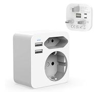 Hoppac Adattatore inglese, francese a due porte USB 2.4A, Schuko e tipo G per Regno Unito