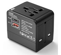 Hoppac Adattatore Universale da Viaggio, USB-C PD 20W e USB-A 18W | Compatibile con oltre 200 paesi, spine A, C, G e I, 100-250 V, 6 A, compatto con fusibile, non converte la tensione