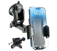 Hoppac Supporto per cellulare auto 2 in 1, ultra forte ventosa e ventilazione, extra stabile, girevole a 360°, funzionamento con una sola mano, per iPhone, Samsung Smartphone 4-7"