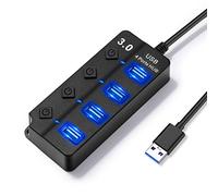 Hoppac USB Hub,4 in1 Multipresa Con interruttore separato e LED,Ciabatta 1 Porte USB 3.0 e 3 USB 2.0, Sdoppiatore Per Trasferimento Dati, Duplicatore per PC, Mouse Della Tastiera