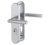 HOPPE 3661980 - Maniglia di sicurezza Amsterdam su piastra lunga PZ72, spessore porta 42-47 mm, con protezione nucleare, in acciaio inox opaco