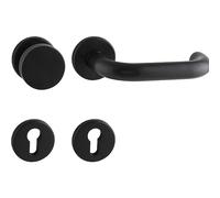 HOPPE Maniglia Amsterdam - Maniglia + pomello fisso su rosetta rotonda PZ per porta spessore 40 - 45 mm ÖNORM protezione antincendio, acciaio inox nero opaco