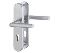 Hoppe Maniglia di sicurezza Amsterdam - su piastra lunga cilindro a profilo distanza 92 mm, per porte dello spessore di 67 - 72 mm, senza nucleo ANTISCASSO, SST 8, in acciaio inox opaco, 1 pezzi, 3898207