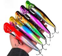 Hoppipola Esca da pesca in plastica ABS, 12 cm, 19 g, con occhi 3D e gancio per anello di sangue, per spigola, luccio, luccioperca, con palline (verde)
