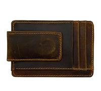 HOPSOOKEN Portafoglio da uomo con tasca frontale RFID con fermasoldi in pelle sottile minimalista, Crazy Horse marrone scuro, S