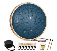 HOPWELL Steel Tongue Drum - Tamburo per lingua da 15 note da 30 cm - Strumenti a percussione - Tamburo a mano con libro musicale, mazze per batteria e borsa per il trasporto, D Major, blu navy