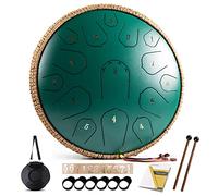 HOPWELL - Tamburo a mano in acciaio, 15 note, 35,5 cm, con libro di musica, bacchette in acciaio e borsa per il trasporto, re maggiore (verde)