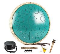 HOPWELL Tamburo a mano in acciaio, 33 cm, 15 note, con libro di musica, bacchette e borsa per il trasporto, in re maggiore (verde malachite)