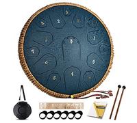 HOPWELL Tamburo a mano in acciaio, 35,5 cm, 15 note, con libro di musica, bacchette e borsa per il trasporto, in re maggiore (blu navy)