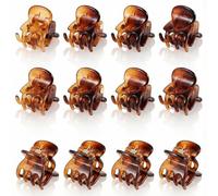Hopzab 12 mini fermagli per capelli, piccole clip in plastica antiscivolo, per donne e ragazze, piccoli accessori per capelli per una presa sicura e un facile styling (marrone)