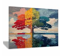 HOQIU quadri moderni Ombre degli alberi in tutte le stagioni albero della vita quadri, Quadri in tela, per cucina, soggiorno e bagno(Multicolore)-80x120cm Incorniciato
