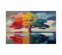 HOQIU quadri moderni Ombre degli alberi in tutte le stagioni albero della vita quadri, Quadri in tela, per cucina, soggiorno e bagno(Multicolore)-70x100cm Non incorniciato