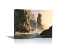 HOQIU Quadri Paesaggio Su Tela Paesaggio di pascoli erbosi quadro su tela, bagno, soggiorno, decorazione da parete per camera da letto(arancia)-40x60cm Incorniciato