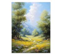 HOQIU Quadro Natura Paesaggio di sentieri forestali quadro su tela, bagno, soggiorno, decorazione da parete per camera da letto(verde)-70x100cm Non incorniciato