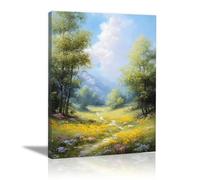 HOQIU Quadro Natura Paesaggio di sentieri forestali quadro su tela, bagno, soggiorno, decorazione da parete per camera da letto(verde)-80x120cm Incorniciato