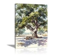 HOQIU Quadro Su Tela Dipinto di una sedia sotto un grande albero decorazioni da parete, quadri camera da letto, quadri moderni camera da letto(verde)-30x40cm Incorniciato