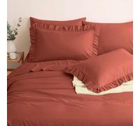 Horbaunal Lenzuola in terracotta con volant king size, 6 pezzi, shabby chic