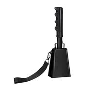 Hordolry Campanacci in metallo da 25,4 cm con manico, 1 campanellino con cinturino da polso per eventi sportivi, partite di calcio, feste, concerti, lauree, fattoria, colore nero