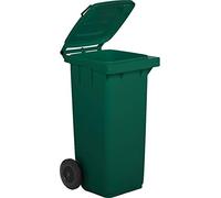 HORECA Bidone per Raccolta differenziata rifiuti 120 Lt, Colore Verde | Contenitore 120 Litri per immondizia Uso Esterno | Pattumiera con Coperchio e rotelle nettezza Urbana