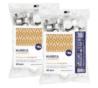 Horeca Candles - 100 Lumini Tealight Premium - Durata 8 ore di Combustione - Set da 100 Pezzi Tè Luci - Candele Bianche - Non profumate