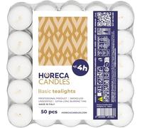 Horeca Candles - Candele Tealight Bianche - Durata 4 Ore di Combustione - Set da 50 Candeline Non profumate - Lumini per Matrimonio, Decorazione, Gastronomia