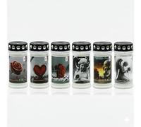 Horeca Candles - Ceri Votivi con Parapioggia - Durata 4 Giorni - Set da 6 Lumini per Cimitero - Cera Bianca - Candela Tombale con Decorazioni