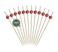 Horeca Collection Maxi Products - 200 spiedini in bambù decorati cerchio rosso - 12 cm - stuzzicadenti - spiedini degustazione catering - bacchette da cocktail, frutta, snack - spillo bambù