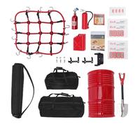 Horett Set Decorazione Simulazione per Auto Crawler RC in 1:10, Include Borse, Rete di Bagagli, Tanica Carburante, Bidone Olio, Cricchetto, Estintore e Pala per Accessori Modello (Nera)