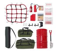 Horett Set Decorazione Simulazione per Auto Crawler RC in 1:10, Include Borse, Rete di Bagagli, Tanica Carburante, Bidone Olio, Cricchetto, Estintore e Pala per Accessori Modello (Verde)