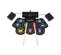 Horett Set di Batteria Elettronica Kit di Batteria Portatile Pad per Esercitazione con Avvolgibile 9 Pad 7 Set 10 Brani Demo Registrazione Altoparlanti Stereo