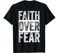 HOREUDAR Men's Faith Over Fear Inspirational Motivational Faith T-Shirt Customized T-Shirt Black L