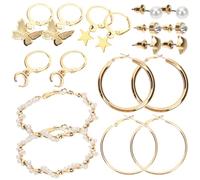 HORIALENCE 6 paia Orecchini Donna Anello Geometrici Vintage con Perle Statement Drop Gioielli da Orecchio in Lega Resistente per Ogni Occasione e Abbinabili Vari Stili