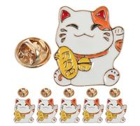 HORIALENCE 6 spille a forma di gatto: spilla portafortuna Maneki Neko - Spille carine ispirate alla mitologia giapponese, distintivi portafortuna Neko per abbigliamento, borse, giacche, camicie,