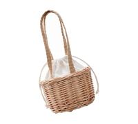 HORIALENCE Borsa da Donna in Paglia Intrecciata a Mano a Secchiello 15x9 Cm Borsa Tote Naturale per Spiaggia e Vacanze Estive per Shopping e Festa