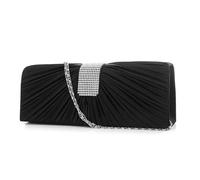 HORIALENCE Borsa per Donna con Decorazioni Scintillanti e Design Plissettato in Tessuto Resistente, Catena D'argento Nascosta, per Cerimonie Nera
