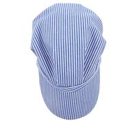 HORIALENCE Cappello da capotreno - Berretto da strillone in cotone a righe bianche e blu - Cappello da macchinista semplice - Costume da cosplay per feste a tema treni