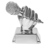 HORIALENCE Coppa Microfono in Resina Argento per Concorso di Canto, Premio Creativo e Decorativo per Cerimonie Scolastiche e Camera
