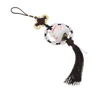 HORIALENCE Lucky Cat Rearview Mirror Pendant Ceramics And Polyester Vibrant Car Ornament For Prosperity And Safety Compact Hanging Decoration For Auto Interior