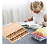 HORIALENCE Organizer per Penne in Legno Doppio Portapennelli e Contenitore da Scrivania Organizer Pratico per Artisti Studenti e Pittori Cassetto Resistente per Materiali da Disegno