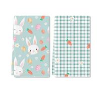 Horienteeon 2 strofinacci da cucina a scacchi blu pasquale, motivo uova di coniglio, strofinacci decorativi pasquali, strofinacci multiuso, asciugamano riutilizzabile per asciugare, regali di