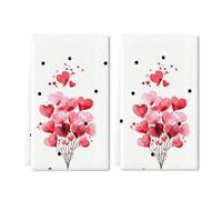 Horienteeon 2 strofinacci da cucina rossi a forma di cuore con palloncino, strofinacci per San Valentino, strofinacci ad asciugatura rapida di alta qualità per asciugare la cucina, regali per la mamma